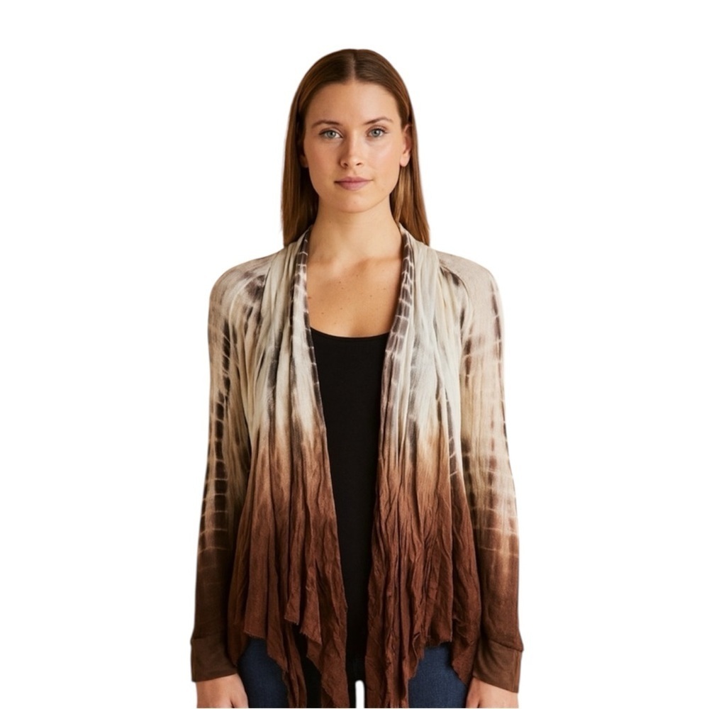 XCVI | Brown Tie Dye Knit Whimsigoth Open Front Cardigan Sweater